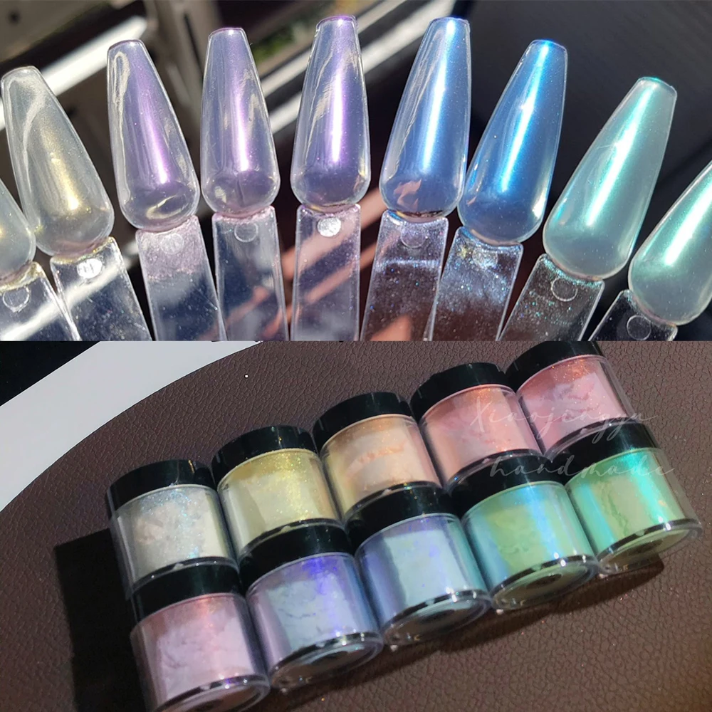 10G/Jar Aurora Nail Powder Pearl Nail Glitter Neon Dust Effect Pigmento Cromato Sirena Arcobaleno Ab Color Shimmer Neon Ice Powder @