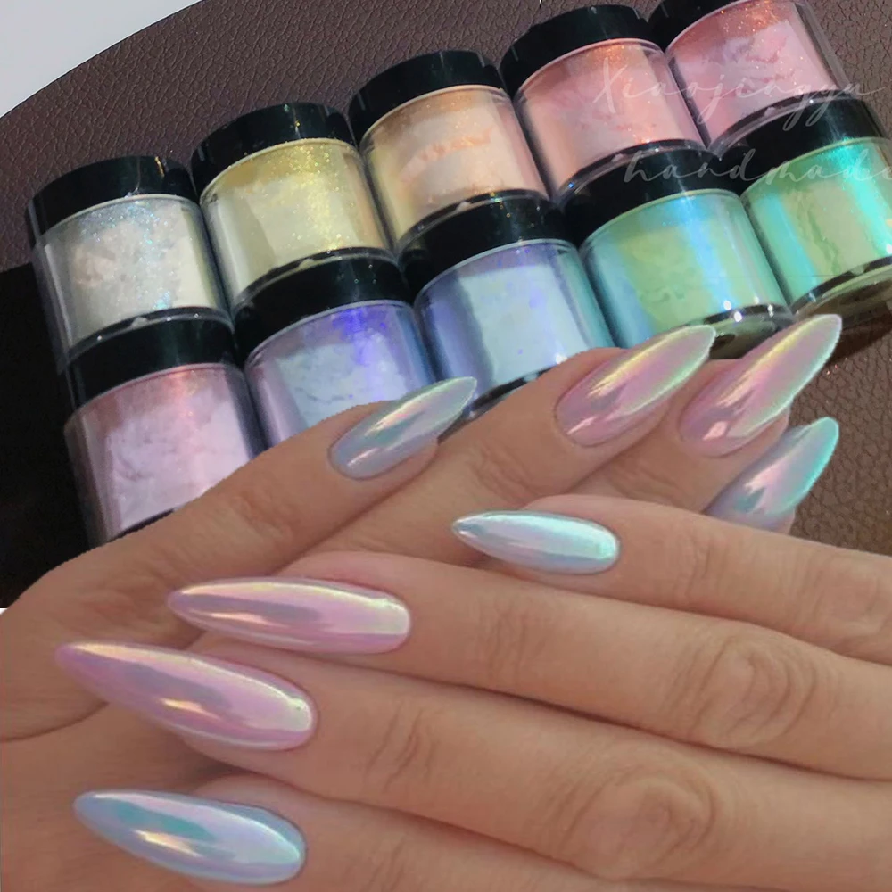 5 G/Scatola Aurora Nail Powder Pearl Nail Glitter Neon Dust Effect Chrome Nail Art Mermaid Rainbow Ab Color Dipping Powder Decoration