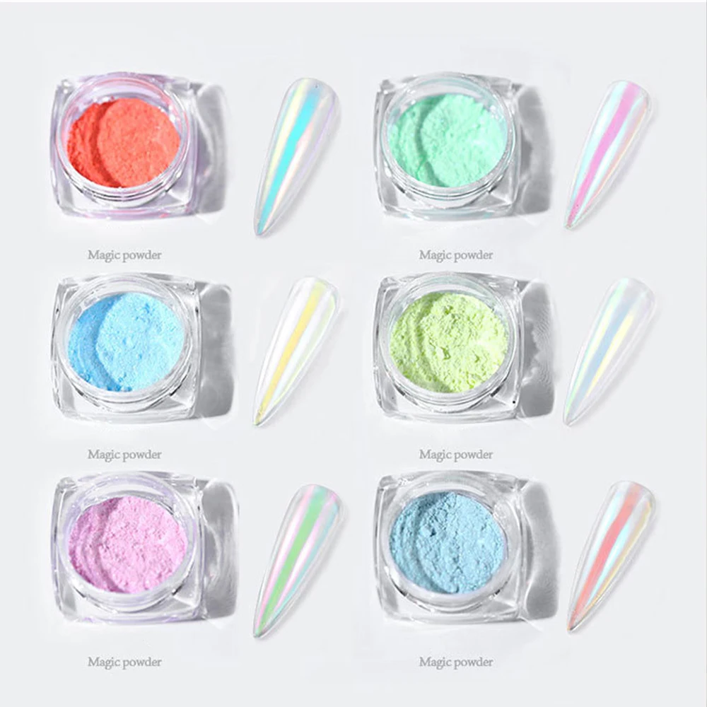 4/6/8 Colori Aurora Pigment Powder Set Chameleon/Mirror Effect Nail Dust Kit Glitter Rainbow Chrome Nail Art Decoration Accesoire