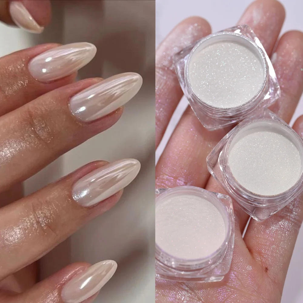 Pearl White Nails Glitter Aurora - Hailey Bieber Nails Polveri Al Chiaro Di Luna Fritillary Shell Mirror Pigment Nail Decoration