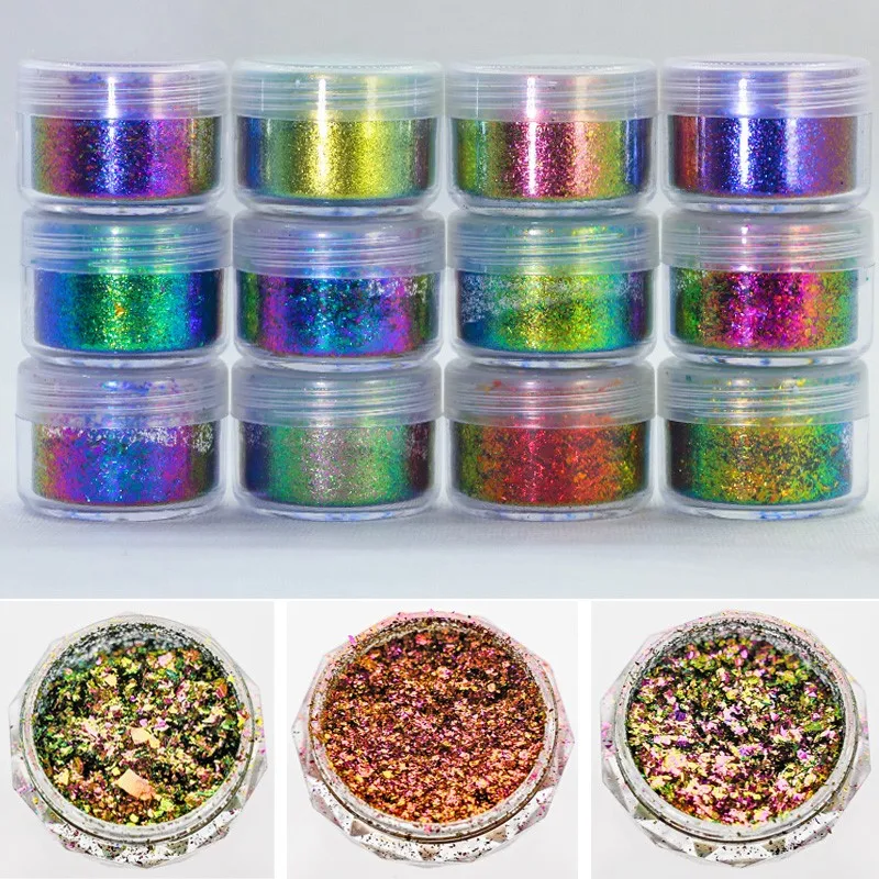 1 Barattolo Aurora Chrome Eyeshadow/Nail Art Flakes Multi Chrome Chameleon Peacock Galaxy Chrome Flakes Nail Art Mirror Powder Pigment