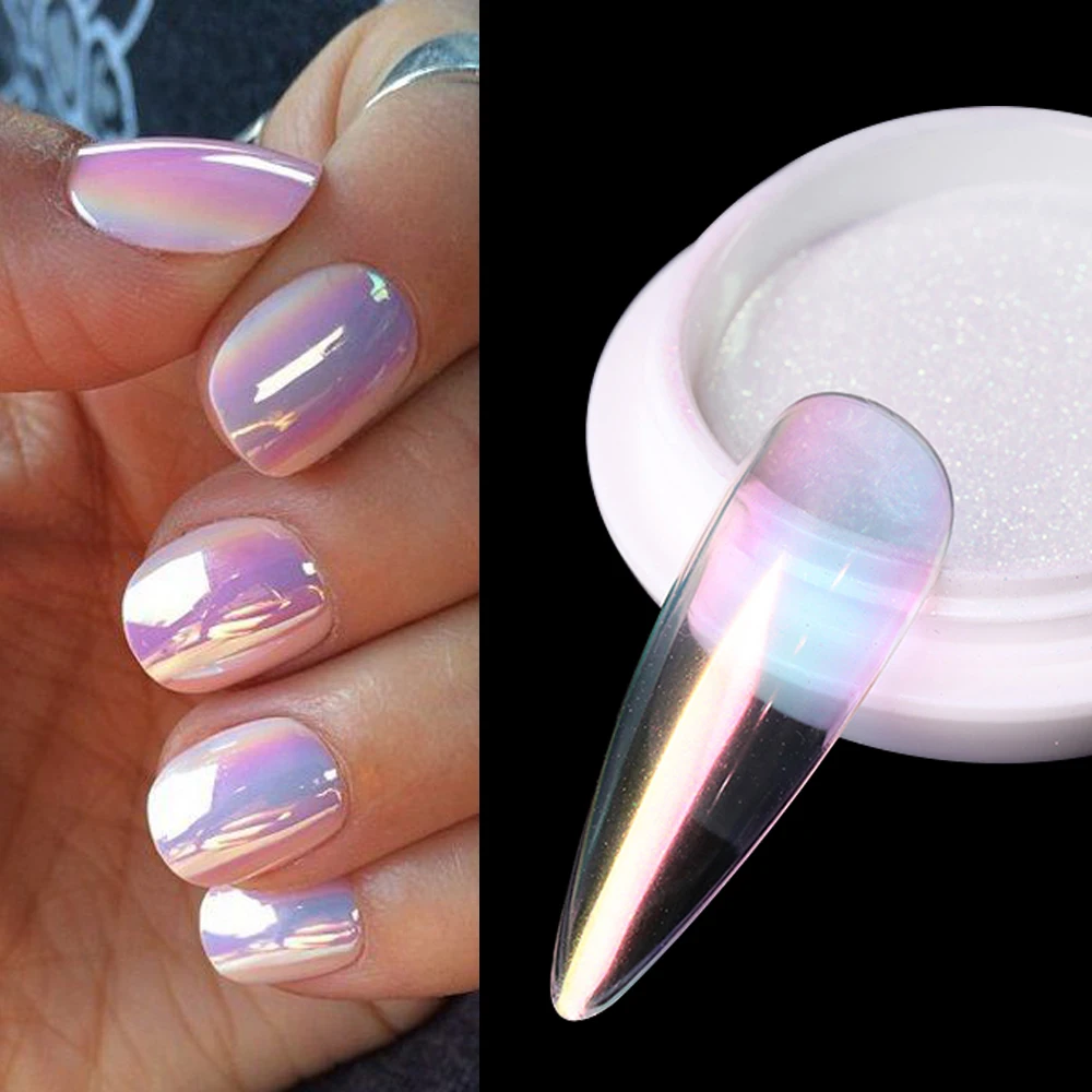 1.4- Chrome Shell Pearl Nail Powder Pigment Mirror Aurora Laser Silver Nail Glitter Dust Chrome Manicure Nail Art Decoration