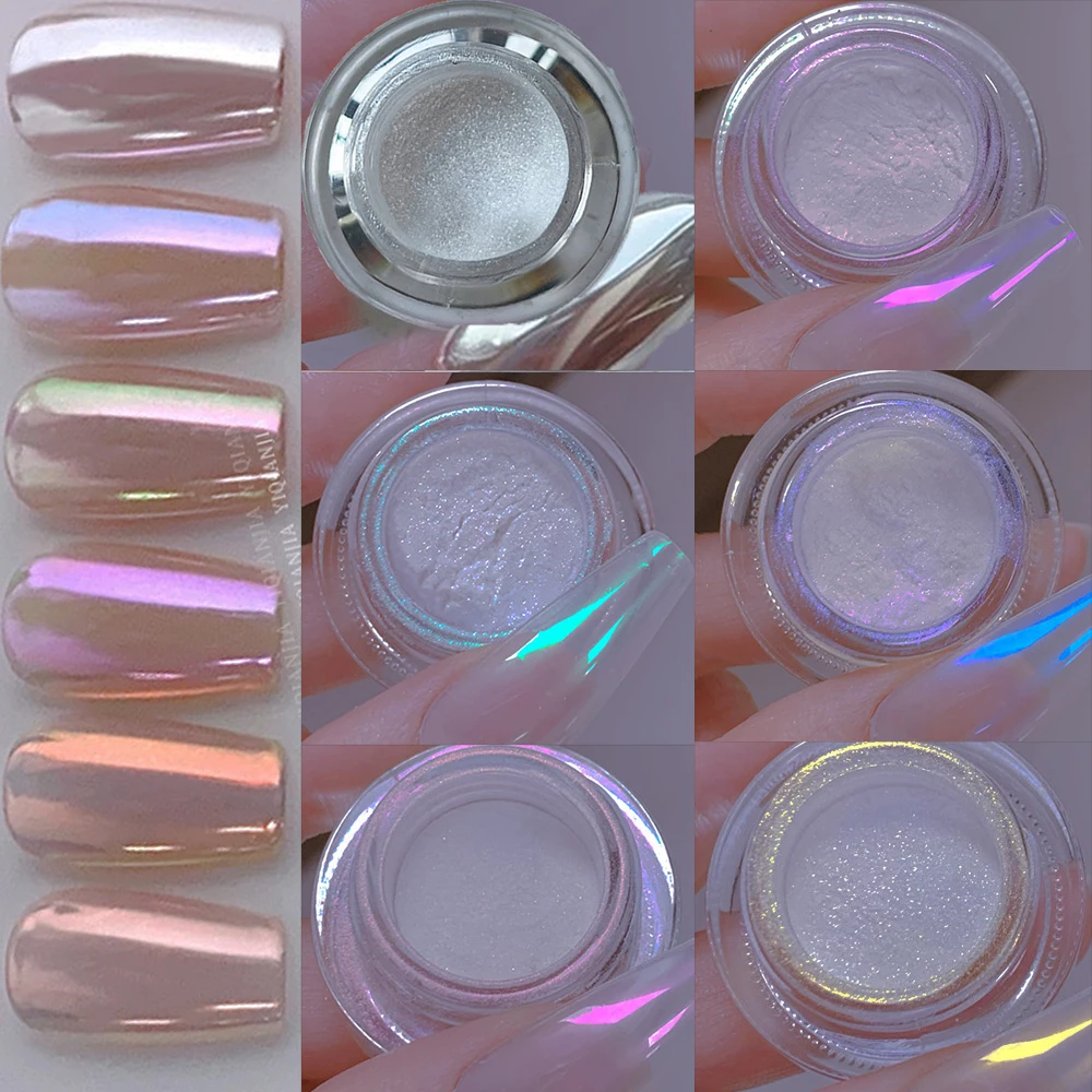 Natale "Moonlight Mirror" Polvere Metallica Per Unghie 6 Colori Aurora Shiny Pearl Mirror Dust Silver Gel Polish Mirror Powder 0.2G