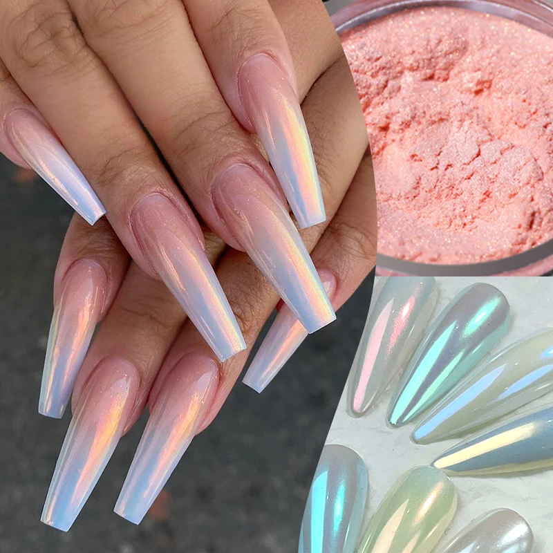 Aurora Pink Nail Powder Glitter Mirror White Sfregamento Pigment Metallic Color Nail Art Gel Polish Chrome Dust Decoration Manicure