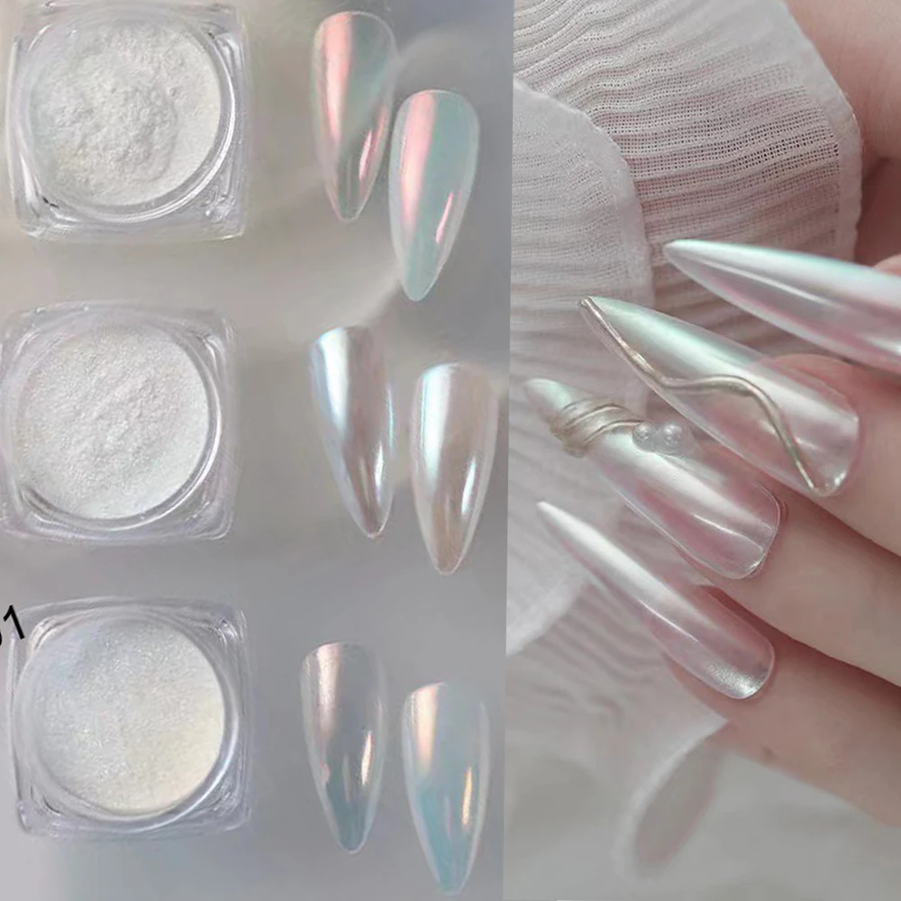 3 Colori Moonlight Aurora Nail Glitter Powder 0.2G/Jar Colore Nudo Super Bright Fairy Powder 1 # Holographic Mirror Effect Powder-1