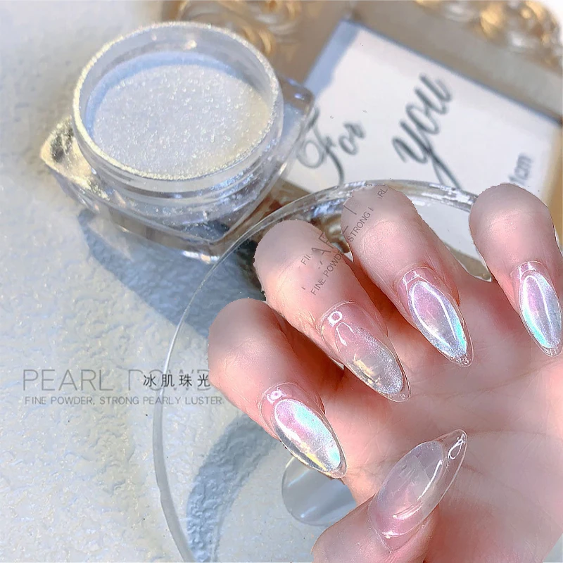 Net-2G Fairy Glossy Ice White Fine Pearl Powder 2023 New High-Light Pearl Powder Diy Yyds Aurora Manicure Decoration Powder & *