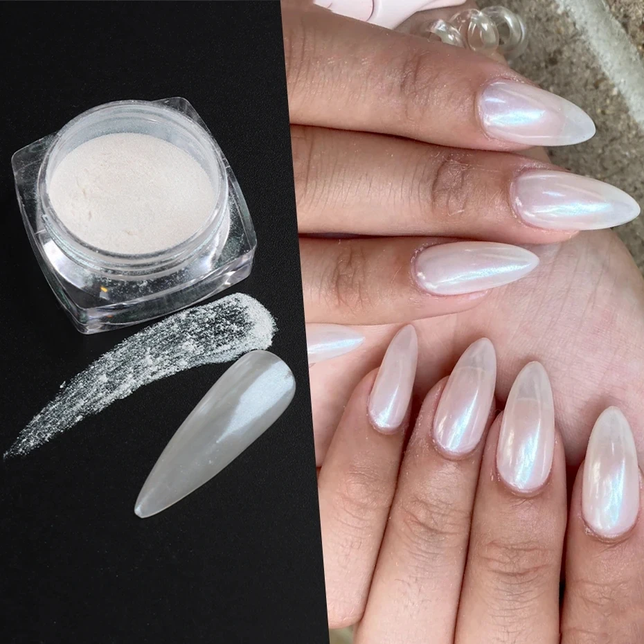 Pearl White Nails Glitter Aurora Yellow Pink Chrome Moonlight Powders Fritillary Shell Mirror Pigment Dust Nail Decoration # Y459