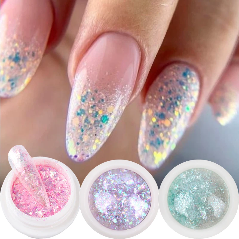 Unghie Iridescenti Paillettes Polvere Aurora Glitter Crystal Fire Flakes Holographic Sparkle Paillettes Charms Gel Polish Manicure Flash