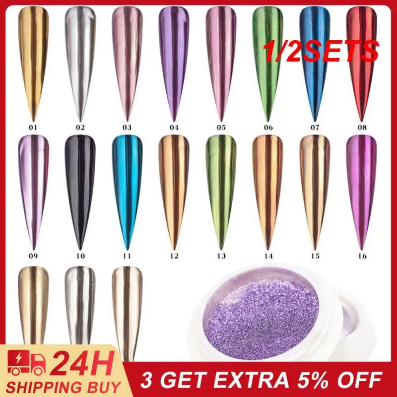 1/2Set Flash Friction Dust Plate Fairy Powder Mirror Powder Di Alta Qualità Shiny Nail Enhancement Chameleon Aurora Nail
