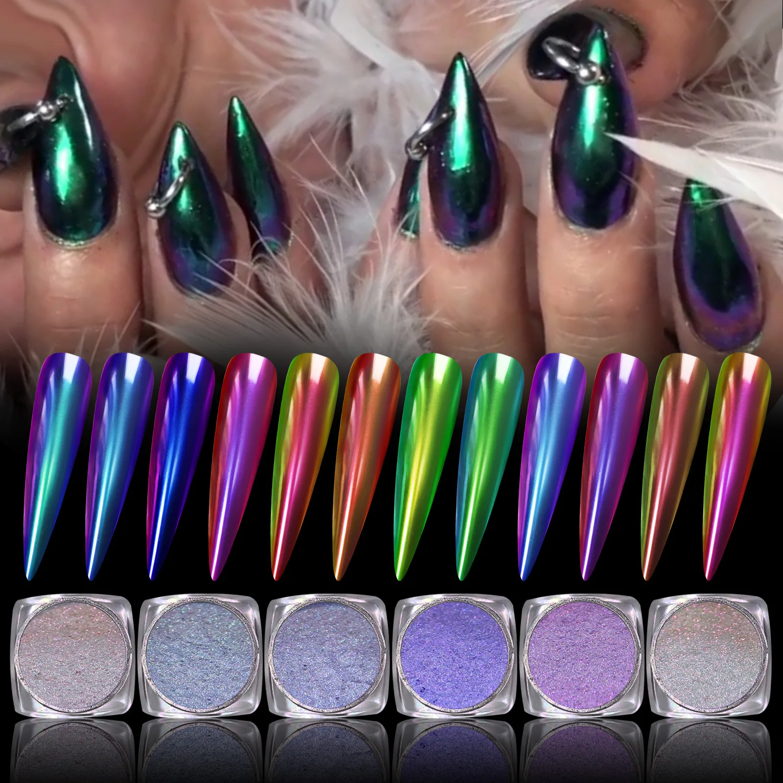 Chameleon Magic Mirror Nail Powder Glitter Aurora Nail Art Chrome Dust Pigment Metallic Chrome Pigment Decorazione Abbagliante Per Unghie