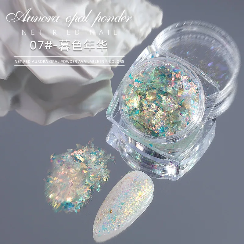 1 Barattolo Aurora Opal Flake Glitter Nails Powder Foils Irregolare Sparkly Nail Flake Paillettes Holographic Mermaid Nail Art Decoration