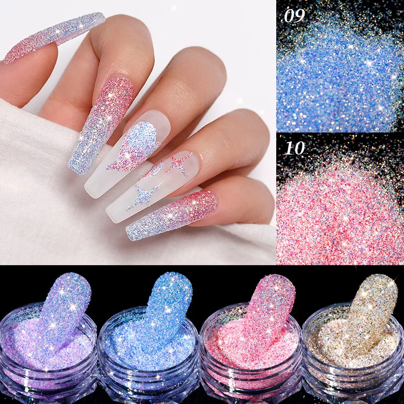 1 Scatola Aurora Sale Marino Polvere Per Unghie Diamanti Di Cristallo Glitter Iridescente Riflettente Per Unghie Glitter Scintillante Cromo Pigmento G