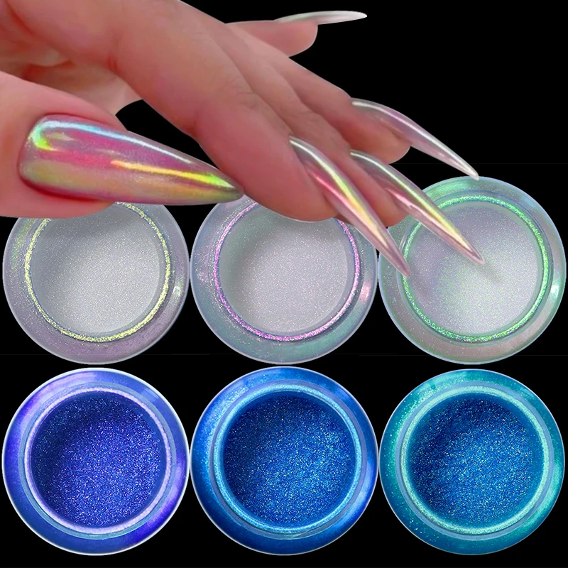 10G Aurora Nail Powder Pearl Glitter Pigment Dust Chameleon Effetto Metallico Chrome Nail Art Ab Color Dipping Powder Decorations