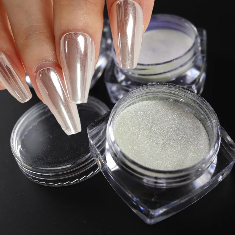Specchio Nail Powder Pigment Pearl White Sfregamento Su Nail Art Glitter Dust Chrome Aurora Holographic Nail Polish Pigment Decoration