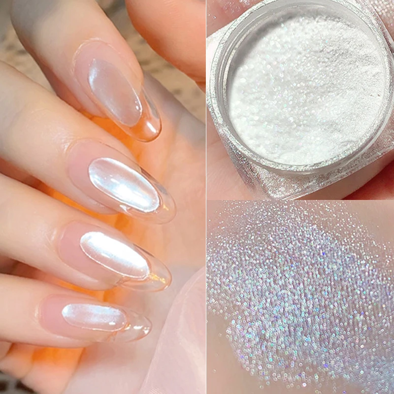Ice White Fine Pearl Powder Pearl Ice Nail Glitter Powder Uv Gel Polish Manicure Aurora Mirror Pigment Dust Nail Art Decorations