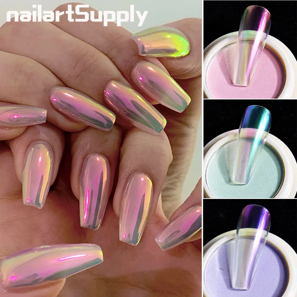 Aurora Chrome Nail Powder White Pearl Pigment Mirror Effect Sfregamento Dust Irrigcent Pink Glitter Per Unghie Manicure Flake Ntcgh