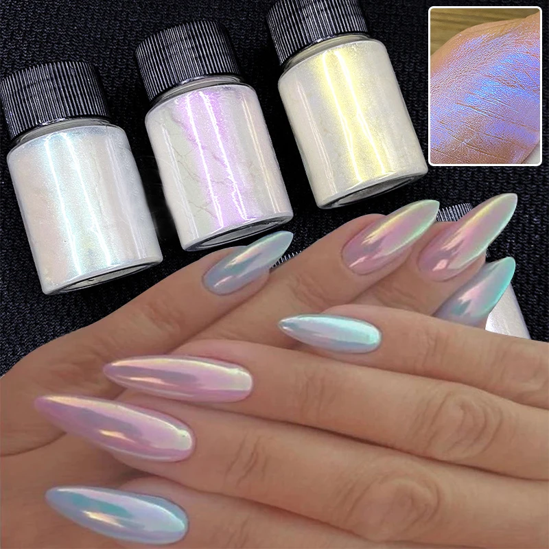 10 G/Scatola Aurora Nail Powder Pearl Nail Glitter Neon Dust Effect Chrome Nail Art Mermaid Rainbow Color Dipping Powder Decoration