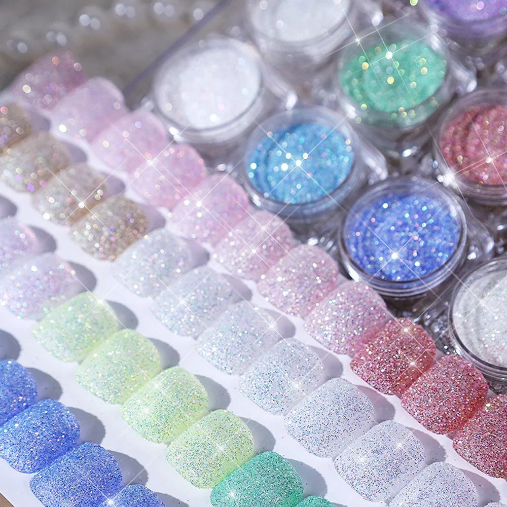1 Barattolo Aurora Sale Marino Nail Art Polvere 3D Super Lucido Ultra-Sottile Cristallo Diamante Zucchero Glitter Sparkly Manicure Decorazione