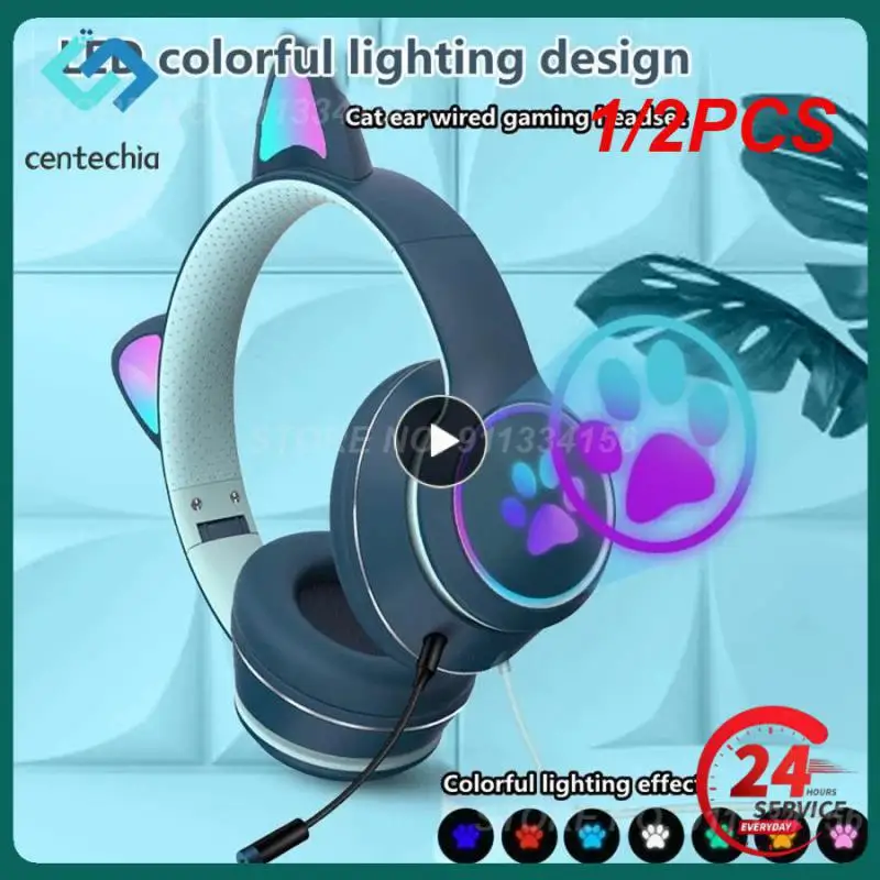 1/2Pcs Cat Ear Gamer Headset Girl Cute Headset Cuffie Con Doppia Cancellazione Del Rumore Con Microfono Rgb Light Virtual 7.1