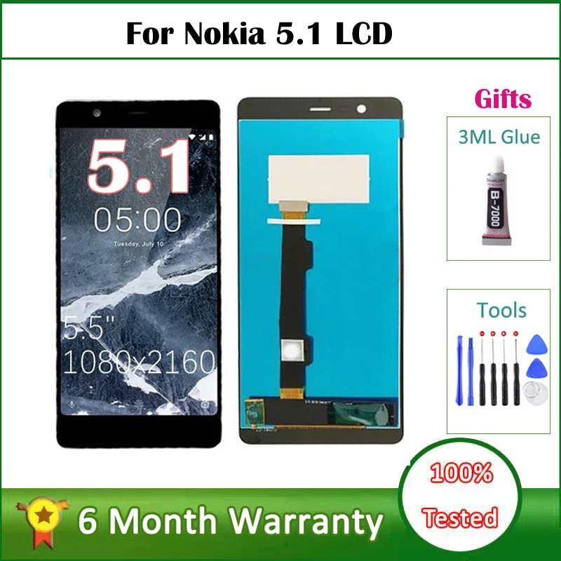 Lcd Da 5.5 "Per Nokia 5.1 Ta-1075/1061/1088/1081/1076 Display Lcd Touch Screen Assembly Sostituzione Per Nokia 5.1 Lcd