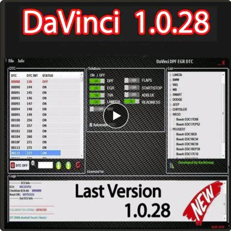 Il Nuovo Software Davinci 1.0.28 Funziona Con Kess/Ktag/Altro Strumento Programmatore Ecu Chiptuning Remapping Remap Davinci V1.0.28 Attiva