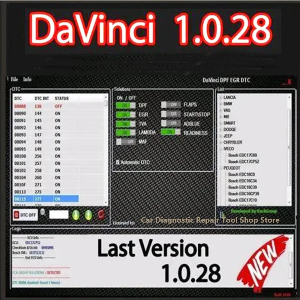 Il Nuovo Software Davinci 1.0.28 Funziona Con Kess/Ktag/Altro Strumento Programmatore Ecu Chiptuning Remapping Remap Davinci V1.0.28 Attiva