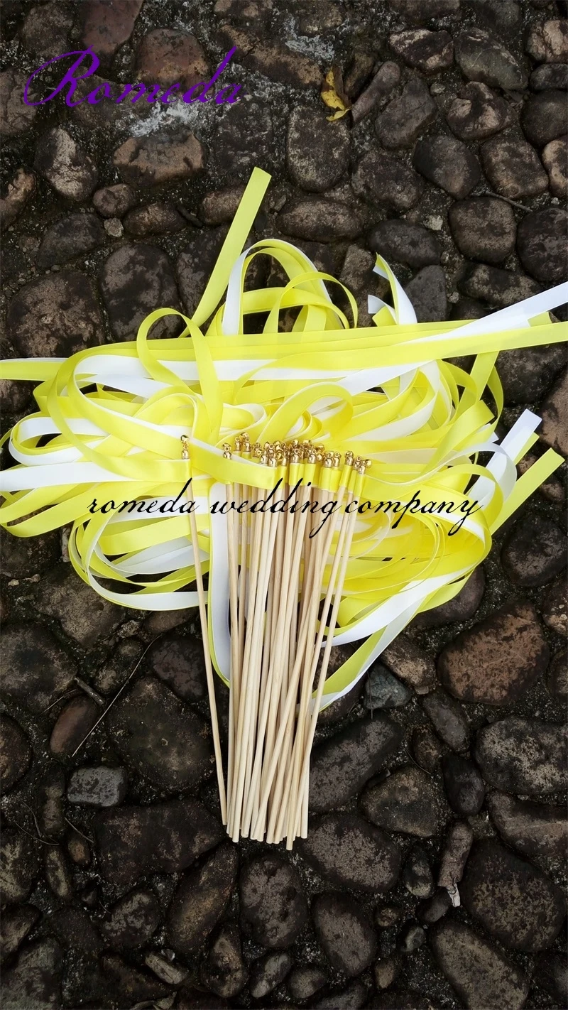 50 Pz/Lotto Treble Stain Ribbon Wedding Ribbon Bastoni, (2 Pz Giallo + 1 Pz Bianco) Ribbon Wedding Bacchette Per La Festa Nuziale