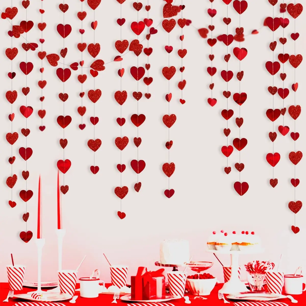 Glitter Red Wedding Decoration Heart Banner Garlands Hanging Streamers For Anniversary Engagement Bridal Shower Birthday Party