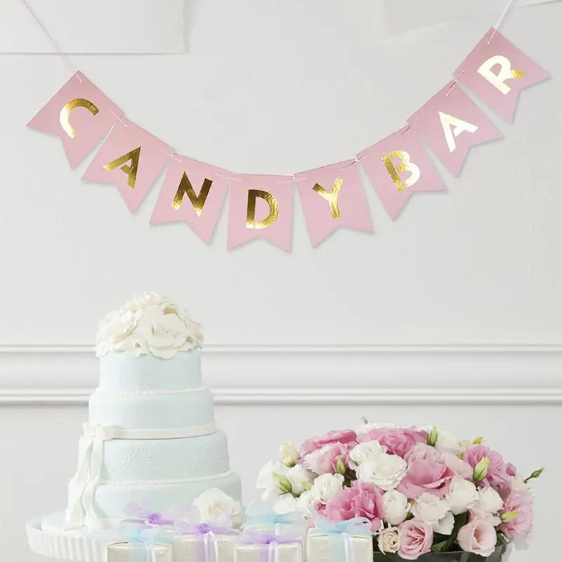 Baby Birthday Party Buffet Garland Candy Bar Appena Sposato Carta Kraft Cartone Bunting Banner Vintage Wedding Decor Sign Clean