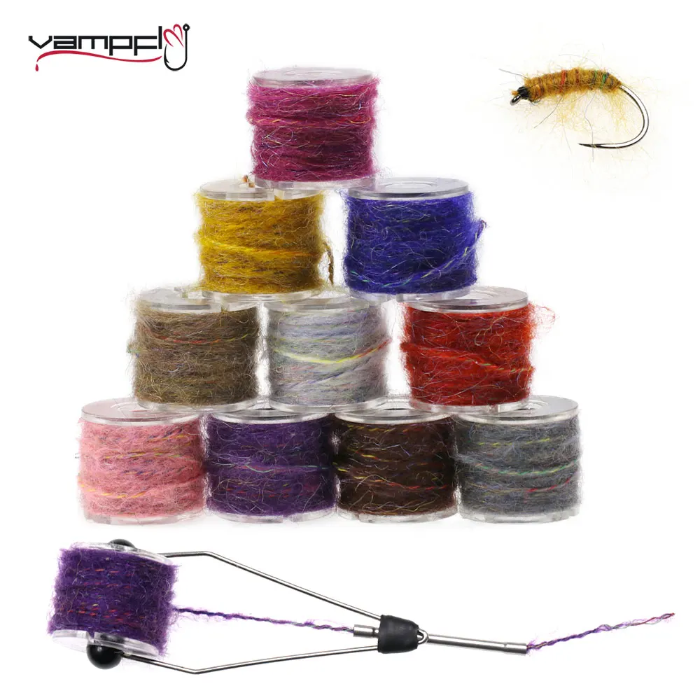 Vampfly 12M Mohair Leech Yarn Corda Dentata Sintetica Leech Nymphs Streamer Body Fly Tying Materiale Per Esche Da Pesca Alla Trota