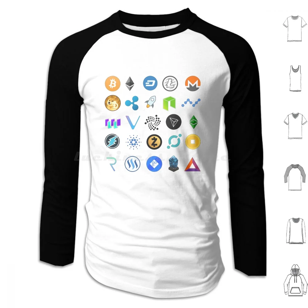 Crypto Coins Felpa Con Cappuccio Cotone Manica Lunga Crypto Coins Money Btc Bitcoin Eth Ethereum Dash Ltc Litecoin Mxr Monero Doge