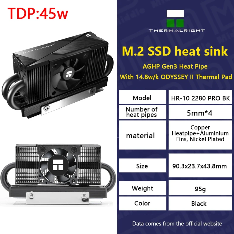 Thermalright Hr-10 2280 Pro Black M.2 Solid State Drive Aghp Heat Pipe Heat Sink Radiatore M.2 Ssd Guarnizione Di Raffreddamento Con Pad Termico