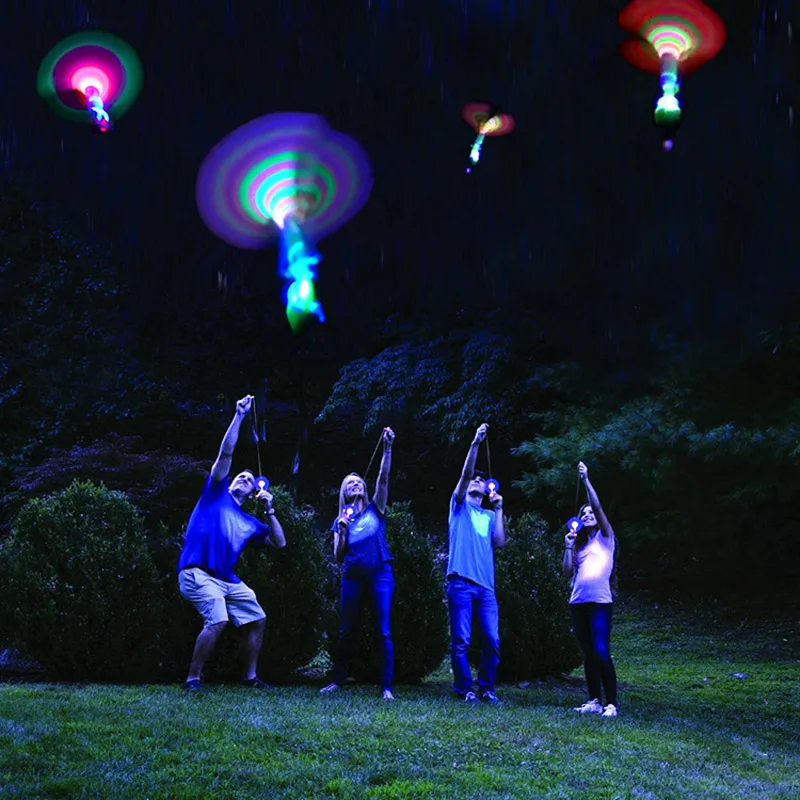 Bamboo Dragonfly Con Light Shooting Rocket Flying Paracadute Sky Ufo Outdoor Night Game Toy For Kid Children