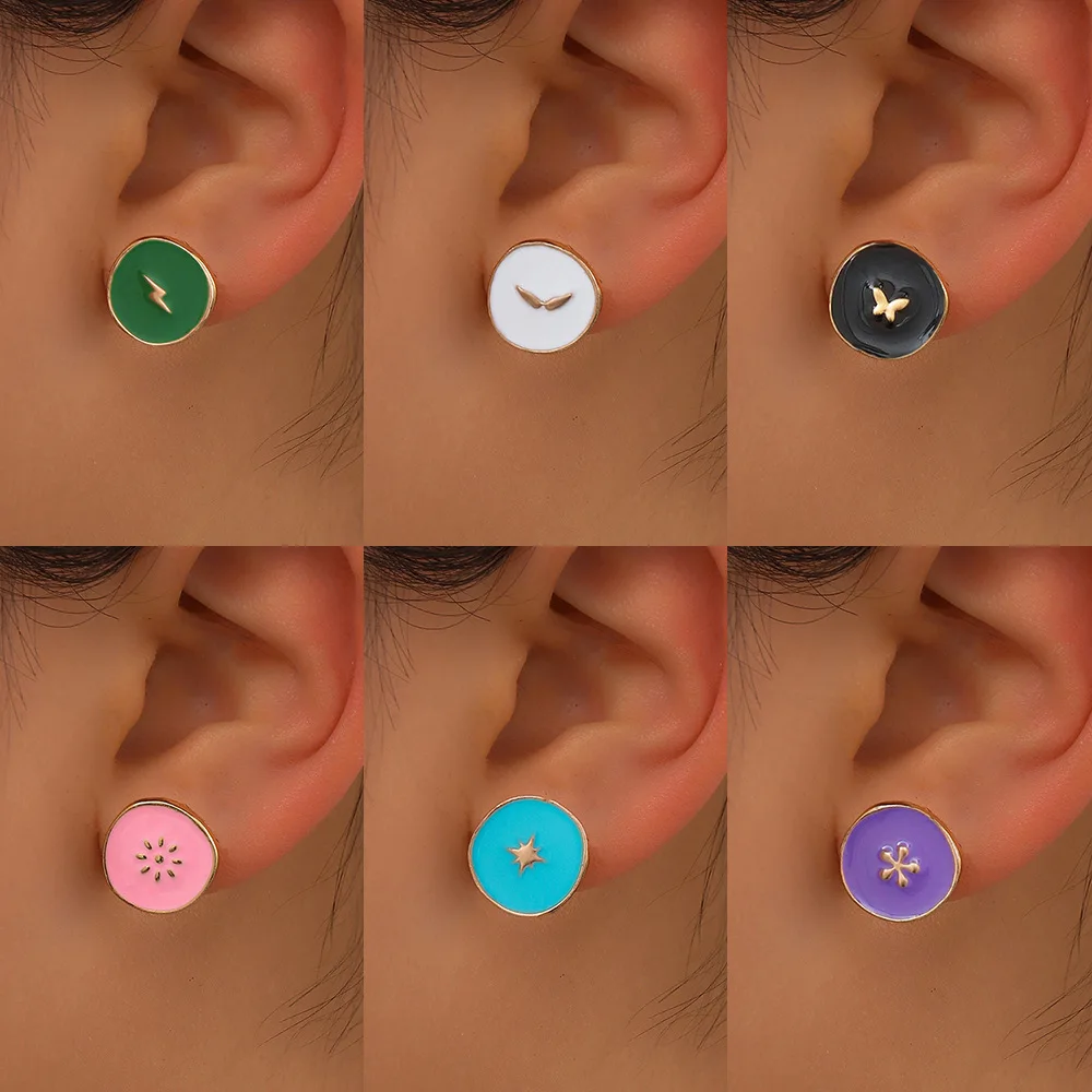 Multicolor Love Moon Stud Earrings Lightning Butterfly Earrings For Women Small Round Earrings Jewelry Accessories Gift