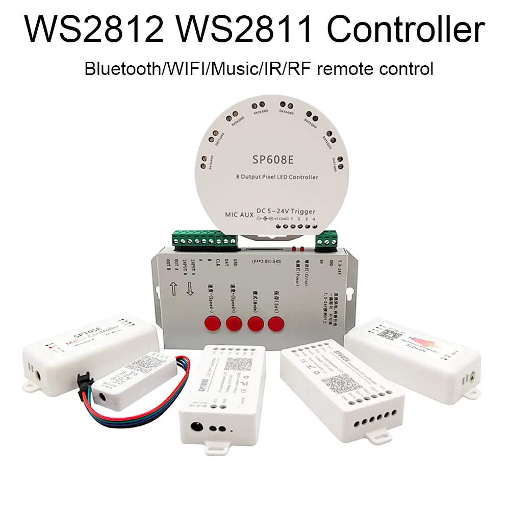 Ws2811 Ws2812B Controller Bluetooth/Wifi/Music Ws2812 Smart Rgb Led Pixel Strip Controller Sp107E Sp108E Sp110E T1000S Dc5-24V