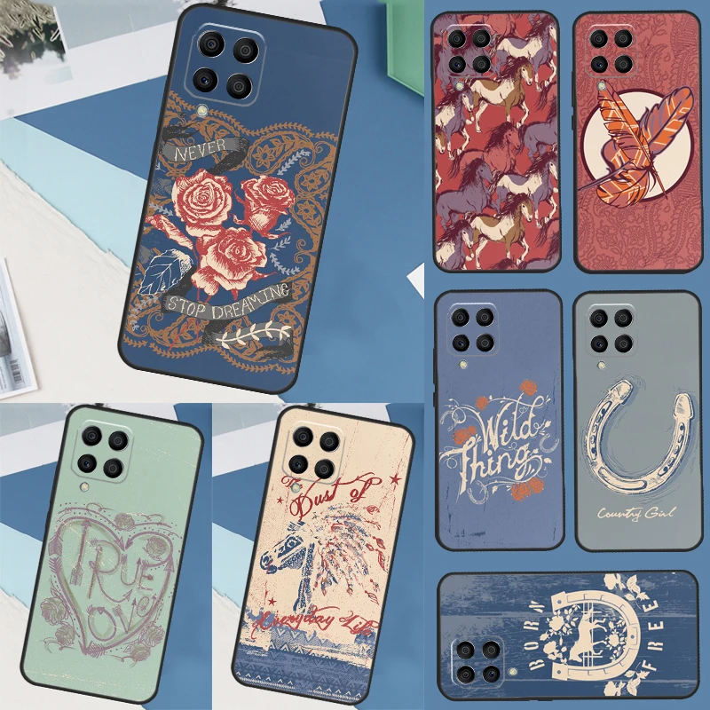 Boho Western Wild Horses Feathers Cover Nativa Per Samsung Galaxy M11 M12 M13 M20 M21 M23 M31 M33 M53 M54 M51 M31S M32 M52 Case