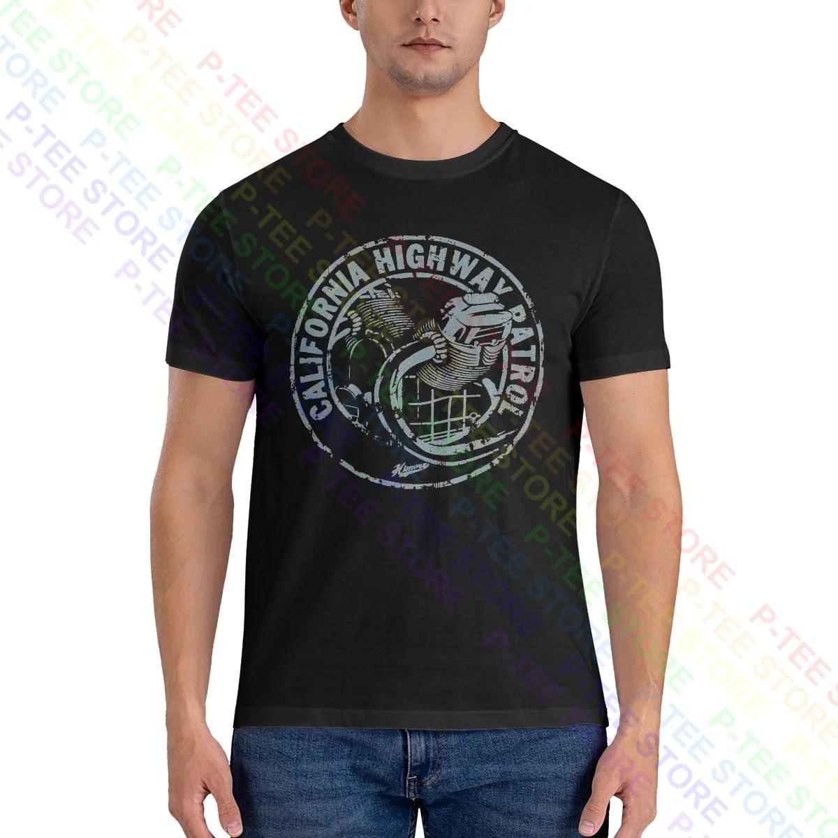 California Highway Patrol Schwarz Moto Guzzi Motorrad Shirt T-Shirt Cotone Confortevole Tee