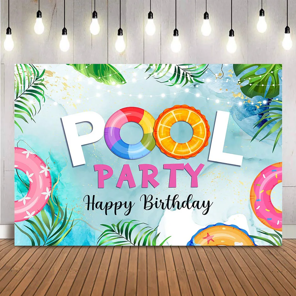 Piscina Tema Festa Sfondo Estate Nuoto Fenicottero Ragazze Compleanno Decorazione Sfondo Tropicale Hawaiano Fotografia Forniture