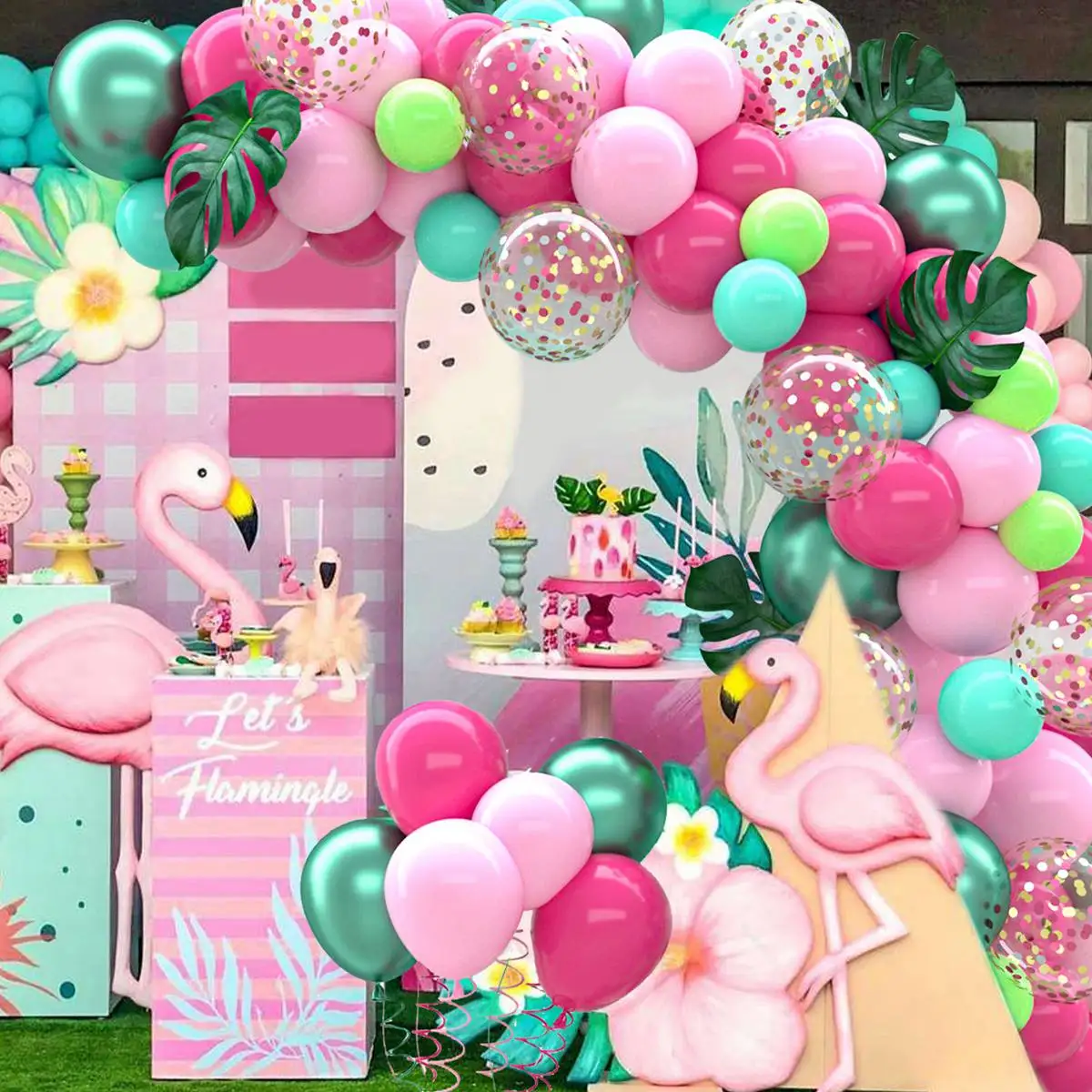 Tropical Hawaiian Balloon Garland Arch Kit Flamingo Birthday Party Decoration Baby Shower Luau Aloha Summer Hawaii Party Decor