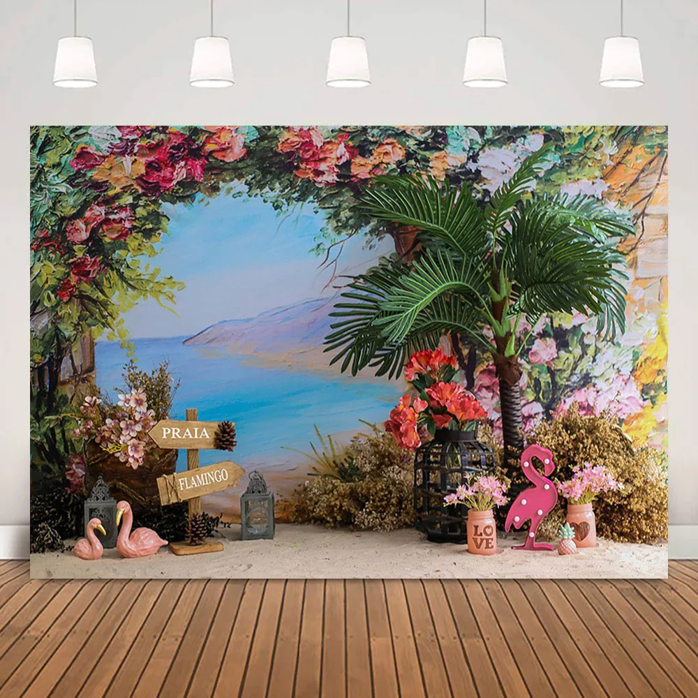 Flamingo Tema Torta Smash Foto Sfondo Per Bambini Giungla Tropicale Bambino Ritratto Sfondo Estate Spiaggia Festa Di Compleanno Puntelli