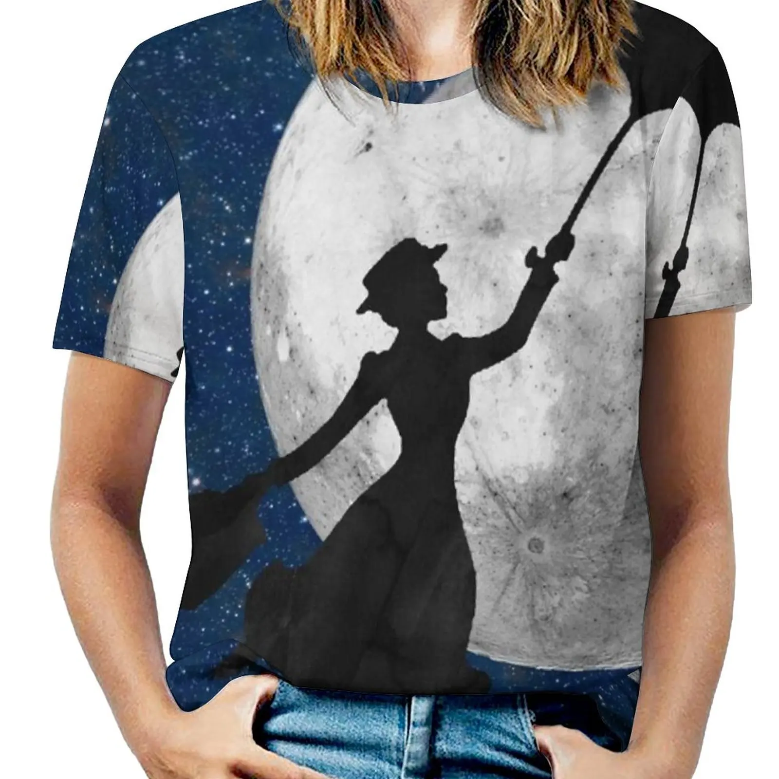 Mary Poppins T-Shirt Da Donna Primavera Ed Estate T-Shirt Stampate Girocollo Pullover Top Mary Poppins Silhouette Acquerello Mary