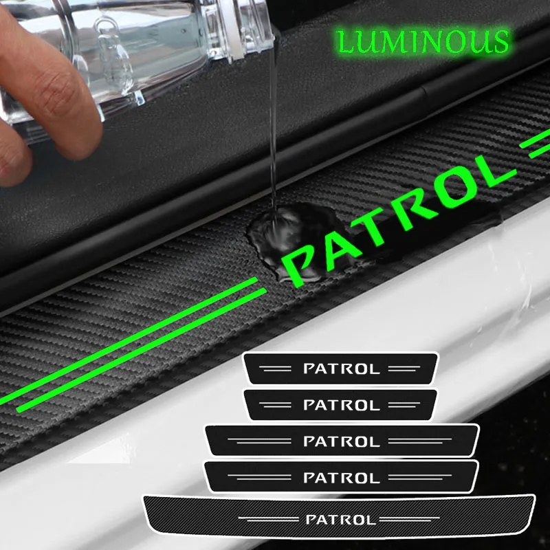 Soglia Luminosa Adesivi Di Protezione Del Davanzale Della Portiera Dell'Auto Per Nissan Patrol Logo Night Glowing Trunk Bumper Scratch Guards Strips