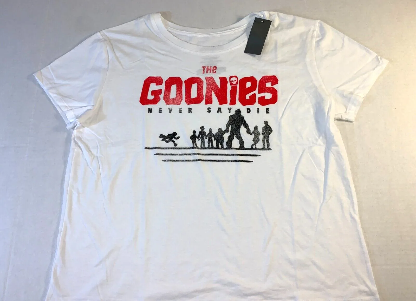The Goonies Movie Never Say Die White T Shirt Brand New Ladies Womens Xxl Maniche Lunghe O Corte