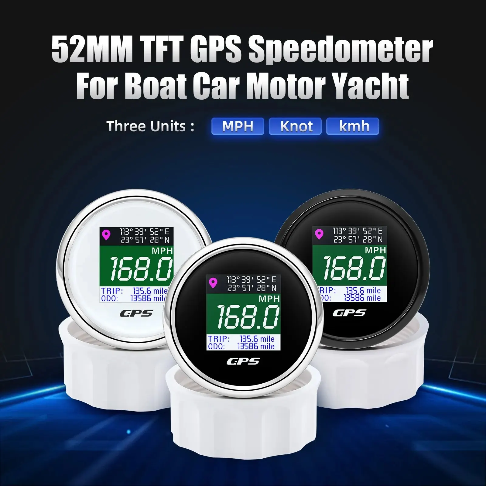 Tachimetro Gps Digitale 52Mm 12V 24V Tft Screen Trip Odo Mph Knot Km/H Antenna Gps Per Misuratore Di Velocità Rv Per Auto Da Barca A Motore