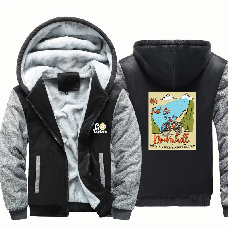 Siamo In Discesa, Mountain Bikers Never Get Old Men Coat Jacket Warm Wool Fleece Hooded Thick Man Cappotti Felpe Con Cappuccio