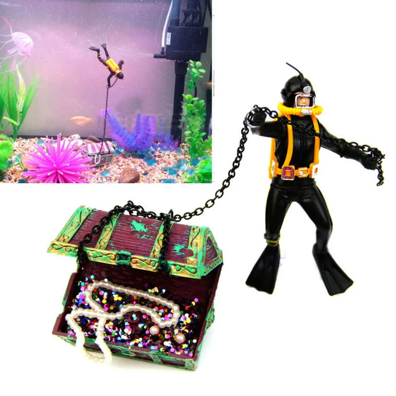Treasure Frogman Aquarium Ornament World Of Tanks Diver Hunter Fight Treasure Figure Statue Action Fish Diver Aquarium Landscape