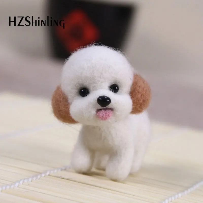 Feltro Non Finito Moda Donna Craft Handmade Lovely Dog Puppy Toy Doll Feltro Di Lana Poked Kitting Fai Da Te Simpatico Infeltrimento Di Lana Animale
