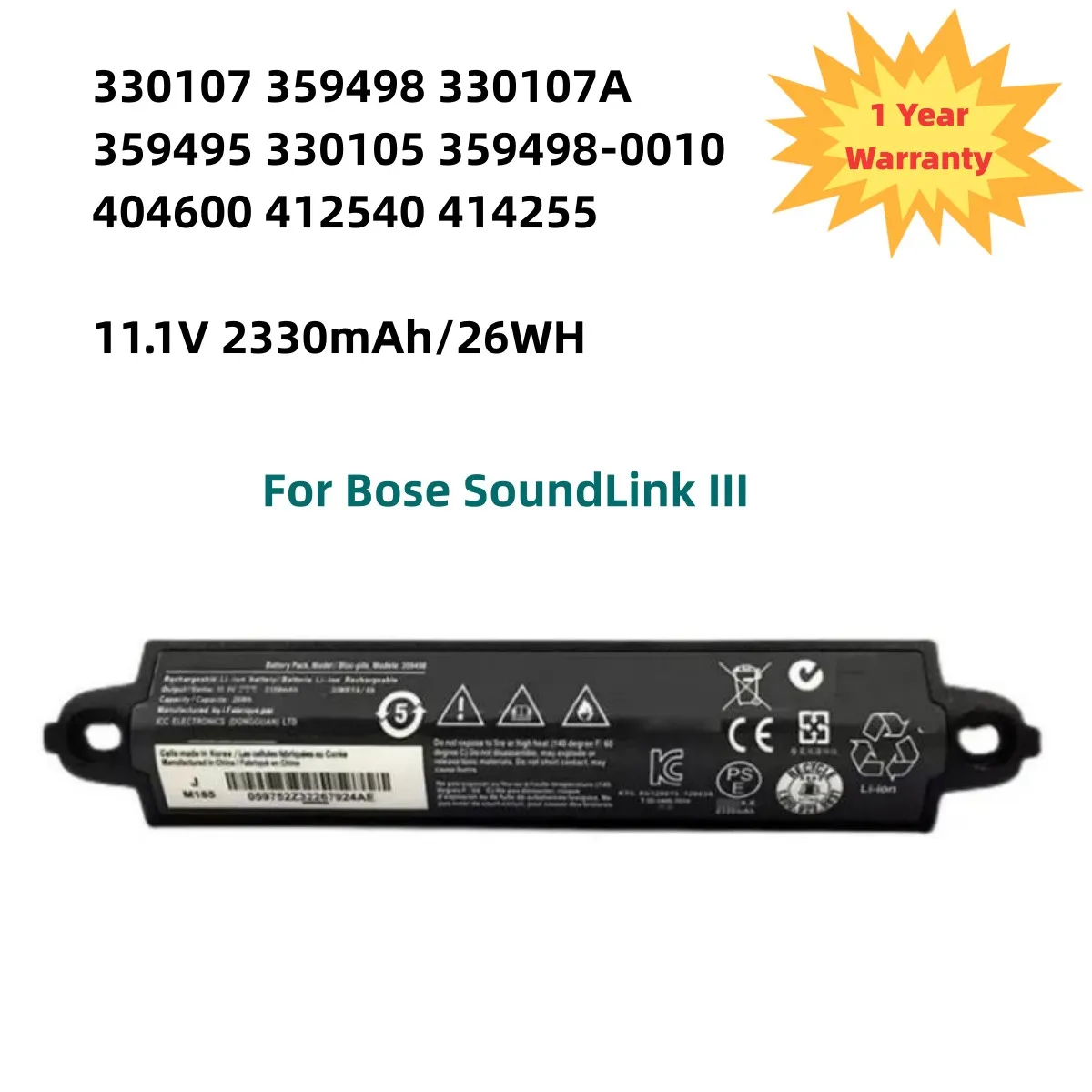 359498 Batteria Per Bose Soundlink Iii 330107A 359495 330105 412540 Per Bose Soundlink Altoparlante Bluetooth Ii 404600 11.1V 2330Mah