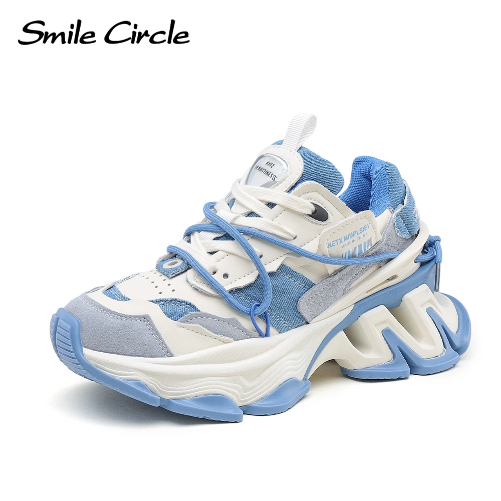 Smile Circle Women Chunky Sneakers Denim Flat Platform Sneakers Casual Round Toe Sneakers Scarpe Da Donna Scarpe Da Ginnastica