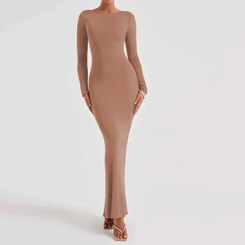 Modern 2024 Sexy Cover Party Backless Outwear Lady Clubwear Donna O-Collo Fashion Bodycon Dress Autunno Lace Up Maxi Dress L007